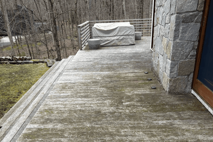 Wood deck before soft washing — Fairfield County, CT